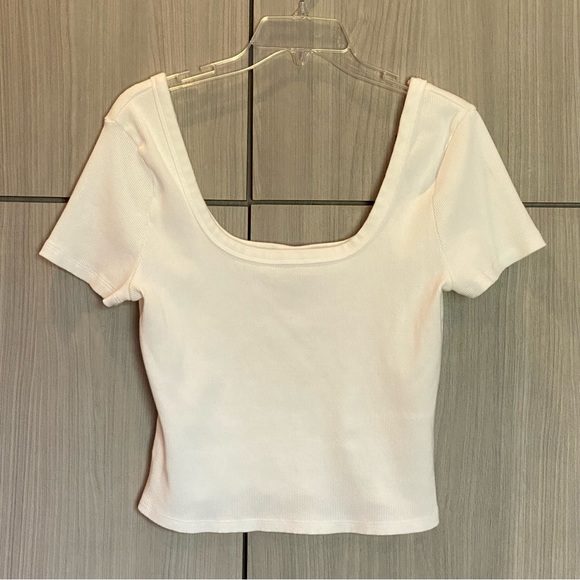 NEW Universal Thread White Large Cropped Short Sleeve Scoop Neck Ribbed T-shirt - Picture 1 of 5